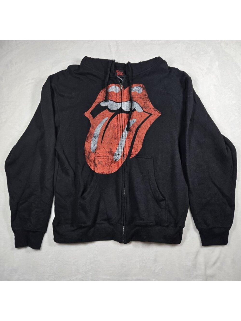 The Rolling Stones Classic Tongue Black Red Zip Up  Hoodie Size Medium